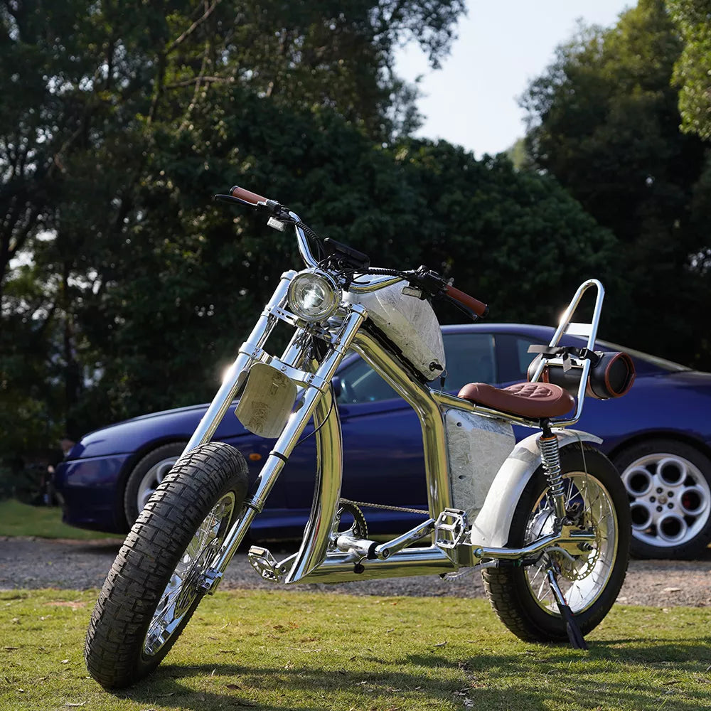 Mangosteen FT-02 Master Global Chopper E-Bike: Luxury Electro-Plated Silver | Founder-Signed & Limited Edition