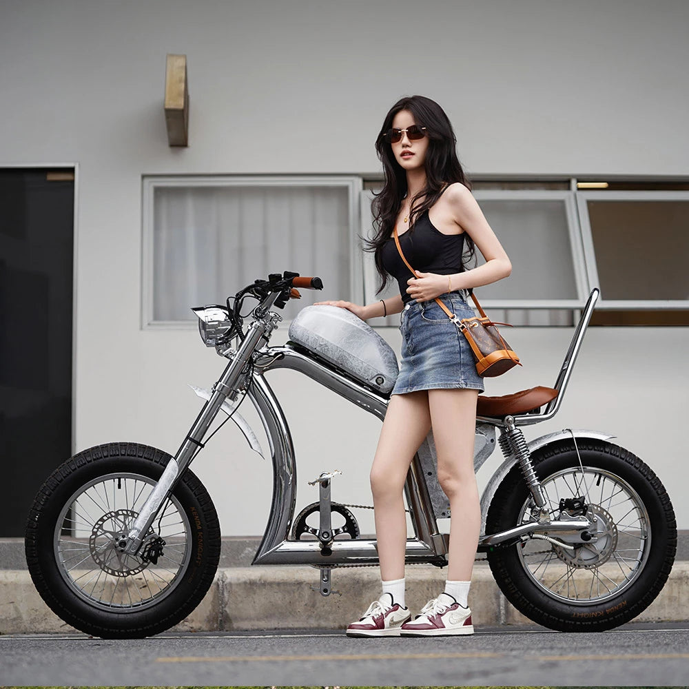 Mangosteen FT-02 Master Global Chopper E-Bike: Luxury Electro-Plated Silver | Founder-Signed & Limited Edition