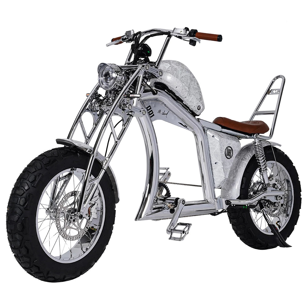 Mangosteen FT-02 Master Global Chopper E-Bike: Luxury Electro-Plated Silver | Founder-Signed & Limited Edition