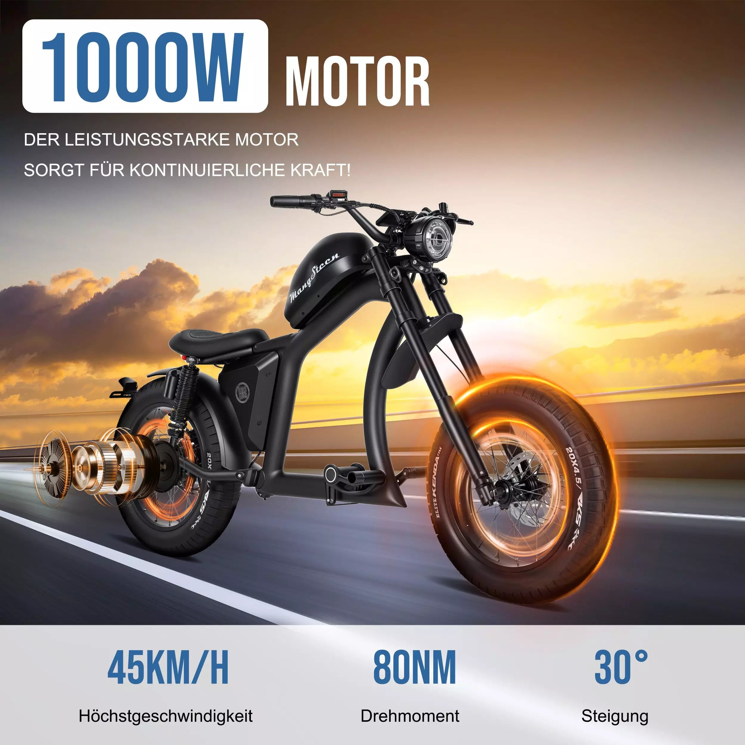 Mangosteen FT02 EEC Chopper Bike 25-45kmh