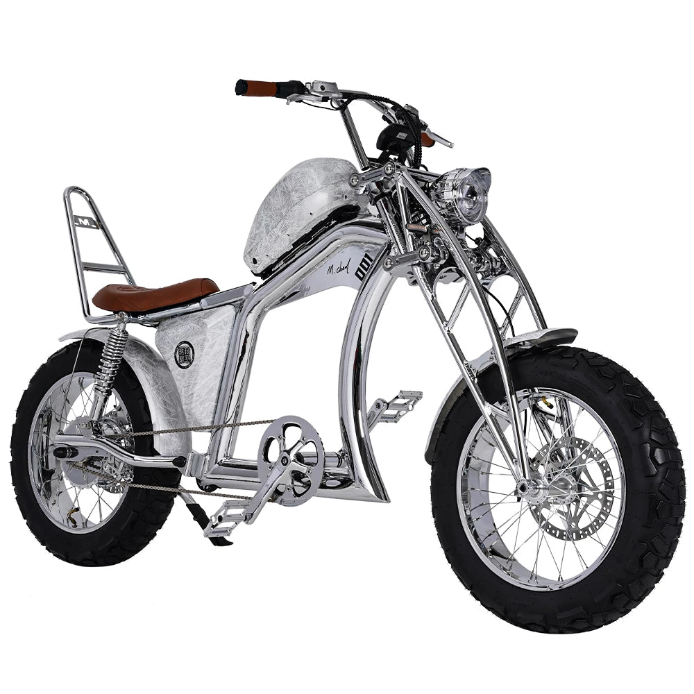Mangosteen FT-02 Master Global Chopper E-Bike: Luxury Electro-Plated Silver | Founder-Signed & Limited Edition
